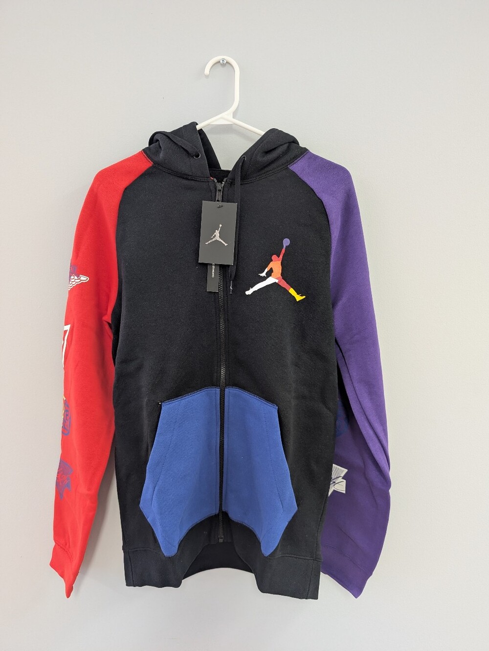 Jordan Colorblock Zip Hoodie - Black with Red, Purple & Blue Accents